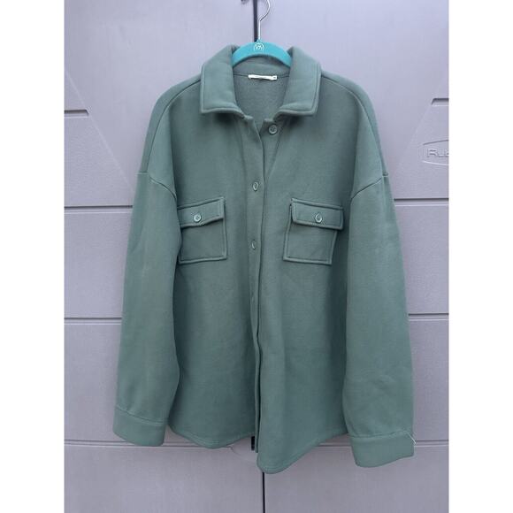 Revolve Tularosa Button Up Shirt Jacket Shacket Oversized Teal Fleece Lined Sz M - Picture 3 of 13